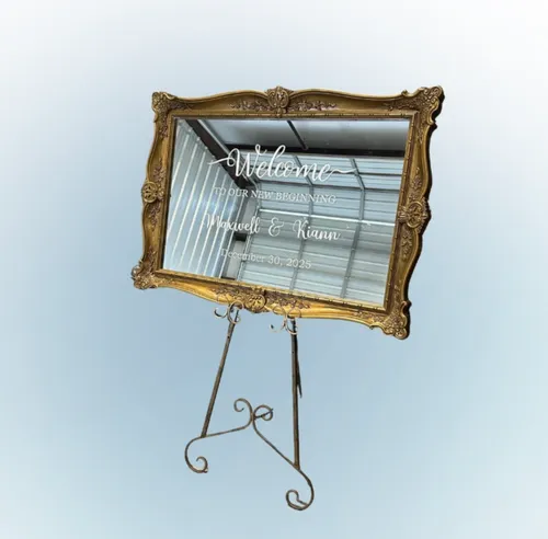 Gold Framed Mirror Welcome Sign & Easel