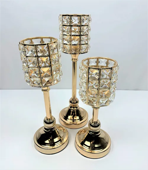 Set of Gold Pillar Candle Holders