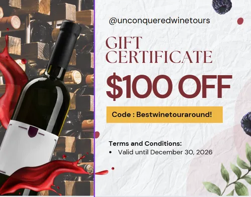$100 gift certificate! Elegant, instantly printable & deliverable. Select any tour date as a place holder then select 'This is a gift and I require a voucher' from drop-down @ checkout. The recipient may book any preferred date afterwards!