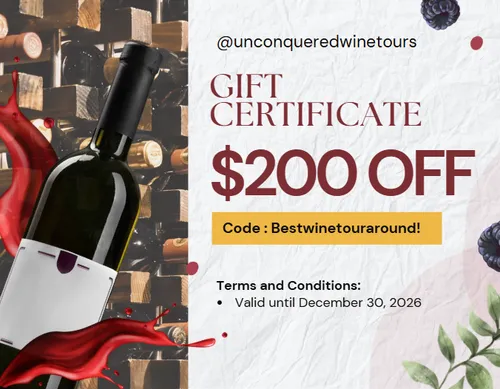 $200 gift certificate! Elegant, instantly printable & deliverable. Select any tour date as a place holder then select 'This is a gift and I require a voucher' from drop-down @ checkout. The recipient may book any preferred date afterwards!