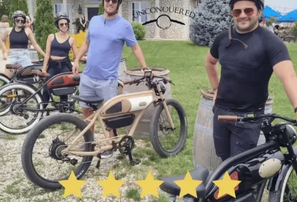 Electric bike wine tour 4 x rider bundle ($120.00 savings!) 3 available daily (May 1st - Oct 31st) Reserve this bundle with 30% down at checkout! GIFT VOUCHERS AVAILABLE!