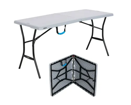 5 Foot Rectangle Fold-in-Half Table, Indoor/Outdoor Essential, Gray, 60.3