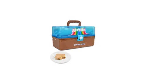 Nostalgia Jet-Puffed Lighted S’mores Caddy, Essential Marshmallow Roasting and S’mores Making Supplies for Camping, Vacation, and Backyard Bonfires, Carry Handle, Retractable Trays, and Carry Handle