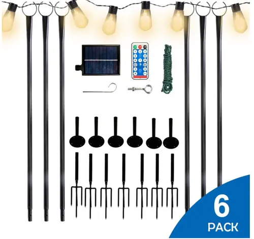  9 ft Semicircle Outdoor LED Light String Poles, 25 Solar-Powered Bulbs, 6-Pack