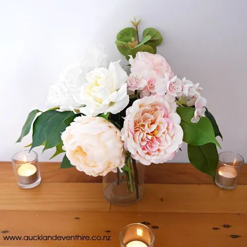 Faux Flower Vase - Blush, White and Green