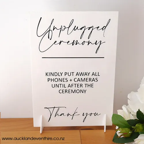 White Acrylic - 'Unplugged Ceremony' Sign