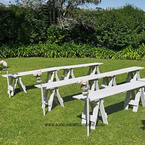 Whitewash Wooden Trestle Bench Seats 
