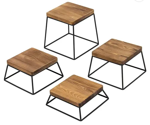 DC61 :: Burnt Wood & Black Metal Food Display Risers (4 pcs)