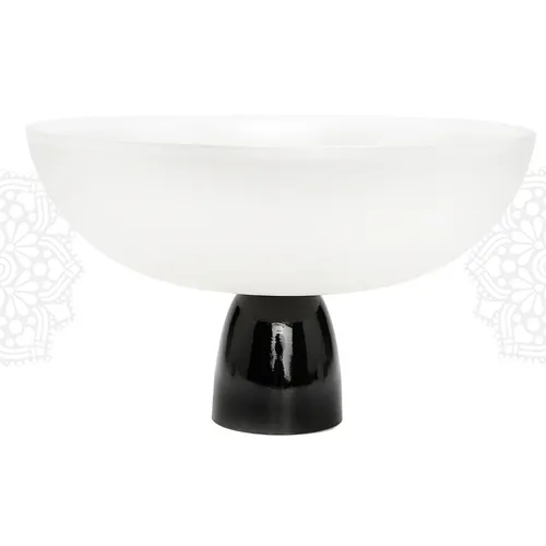 SRV22 :: White Glass Bowl on Black Base 