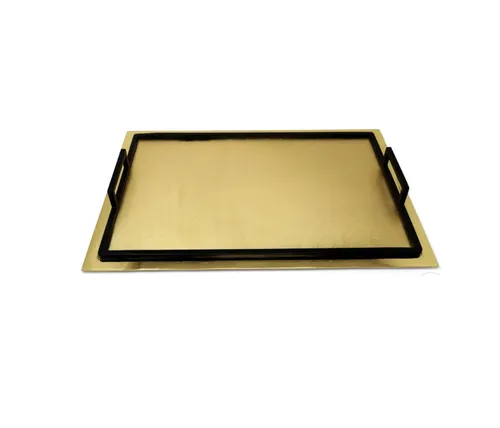 SRV68 :: Medium Gold Serving Tray with Black Handles 