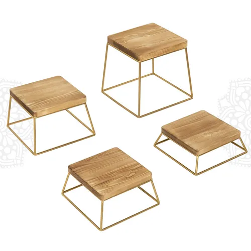 DC62 :: Burnt Wood & Gold Metal Food Display Risers 