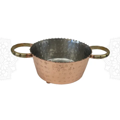 SP32 :: Copper Bowl w Handles Hammered 