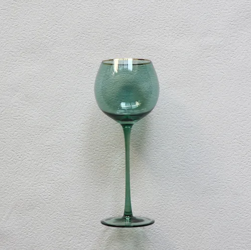 G294 :: Platinum Green with Gold Rim Ball Wine Glass 17 oz
