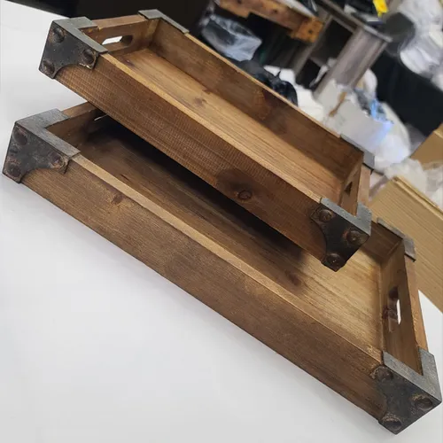 WD43 :: (Medium) Wooden Tray with Antique Brass Hardware 16