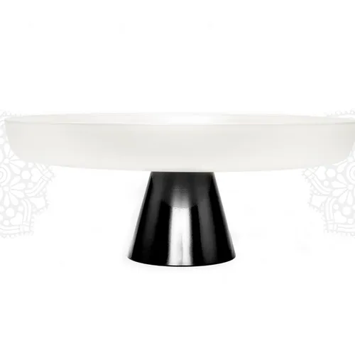SRV25 :: White Glass on Black Base, Large Cake Stand