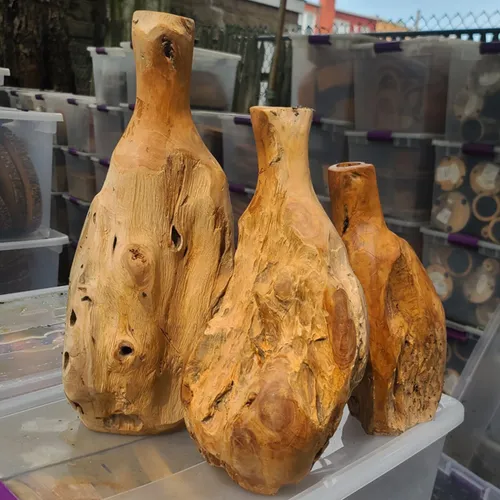 WD65 :: Hand Carved Organic Wooden Vase - Set of 3