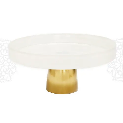 SRV26 :: White Glass on Gold Base, Small Cake Stand