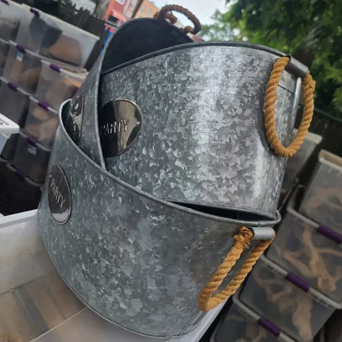 WD83 :: Hammered Metal Ice Boxes with Rope Handles - Set of 3