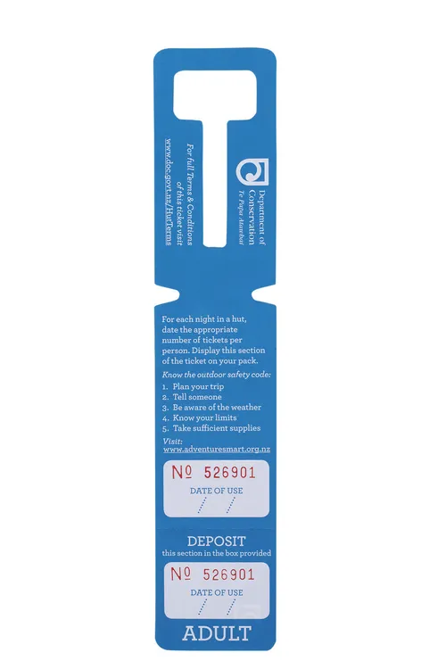 Department of Conservation Standard Adult Hut Ticket — Blue