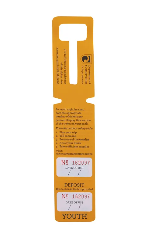 Department of Conservation Standard Youth Hut Ticket - Yellow