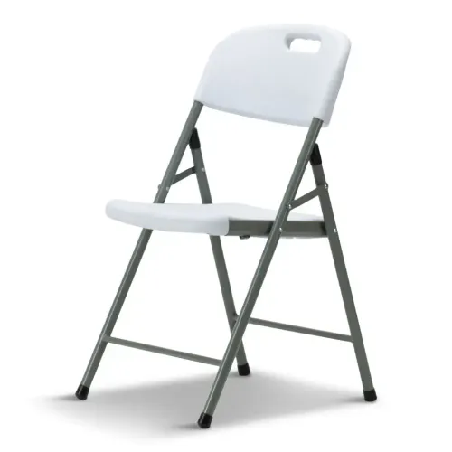 Blow Molded Plastic Folding Chair, White w/ Gray Frame