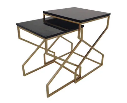 ST 3256 - Side Table - Nesting Set Gold Angular Legs with Black Marble Top