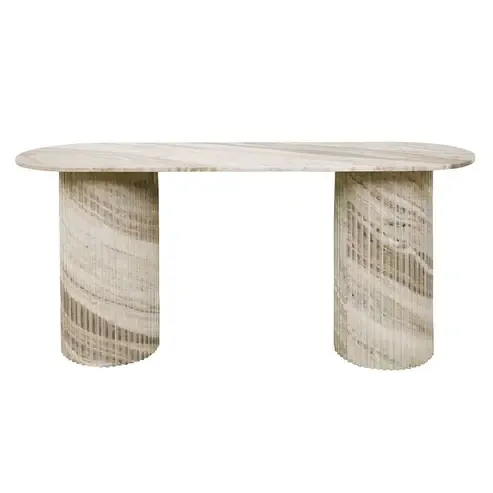 CN 0007 - Laili Brown & White Oval Marble Top Console with Pillar Legs