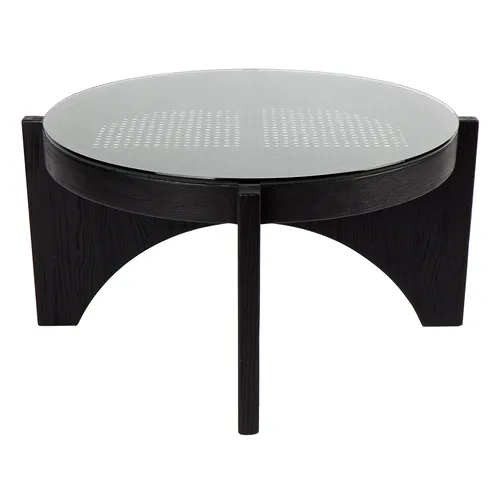 CT 0092 - Coffee Table - Matt Black Round Ash Timber & Rattan