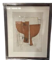AW 3106 - Artwork - Extra Large - Organic Neutral Toned Abstract Shapes Encased in Glass Frame