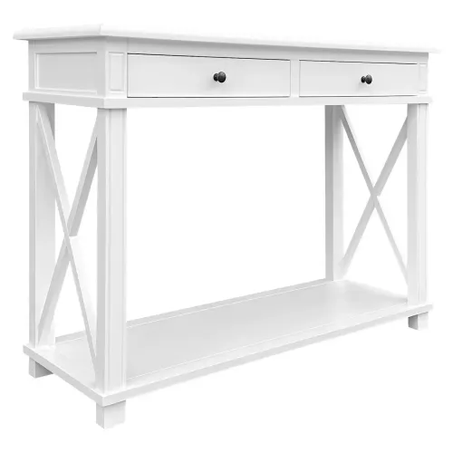 CN 9128 - Hamptons Style White Timber Console with Cross Ends