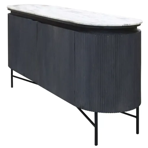 BF 7074 - Oval Shaped Charcoal Sideboard/Buffet with Marble Top & Fluted Detailing - Standard Range