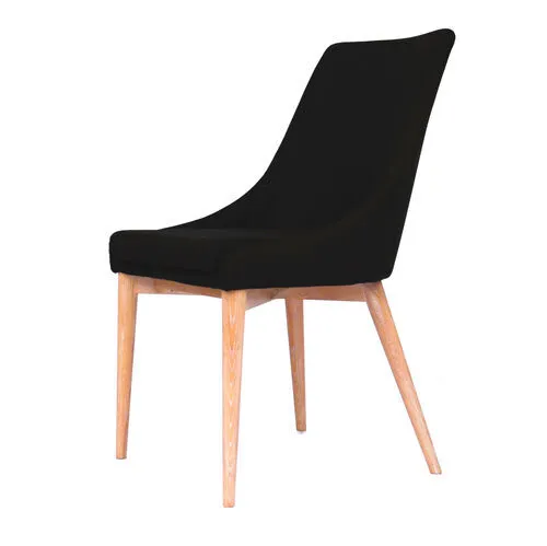 Midnight Black Fabric Upholstered Dining Chair with light Timber Legs - Set of 6