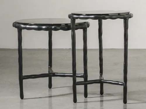 ST 0015 - Side Table - Nesting Set - Black Brook in Rippled Glass top