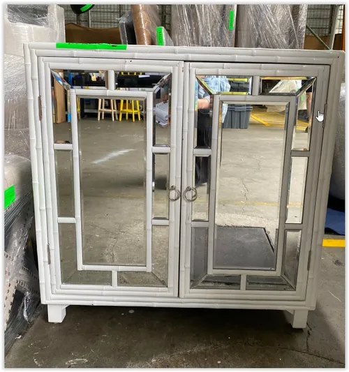 BUF 2601 - Cabinet - White Bamboo Look Framing with Inset Mirror Panels