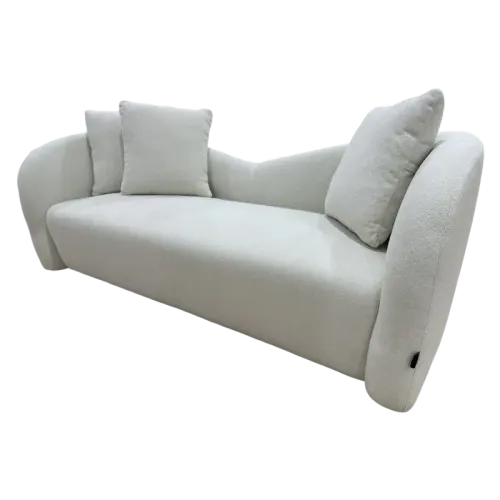 SF 0016 - Sofa - 3 Seater - White Boucle with Curved Accenting