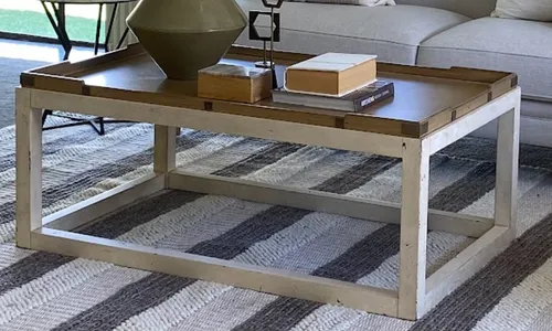 CT 6506 - Coffee Table - White Wood Base with Timber Tray Top