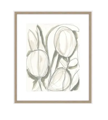 AW 0258B - Floral Painting in Small Glass Cashew Timber Frame 