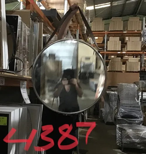 MIR 4387 - Mirror - Round with Silver Frame & Brown Leather Hanging Strap