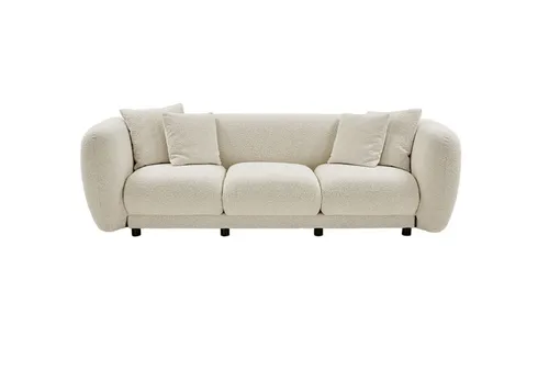 SF 5454 - Sofa - 3 Seater - White Boucle Curve Accented with Rolled Arms