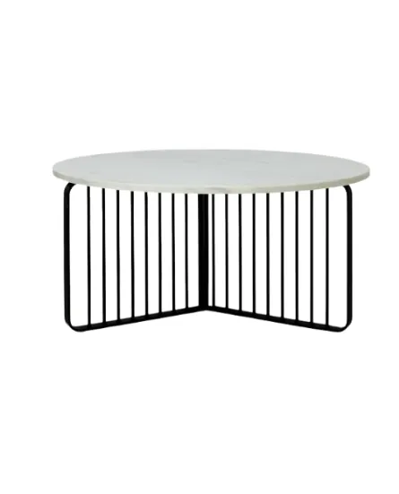 CT 7059 - Coffee Table - Round Carrera White Porcelain Top with Black Latticed Triangle Base
