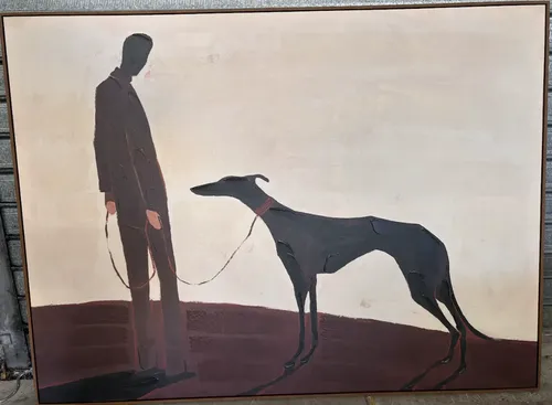 AW 0116 - Artwork - Oversized - Canvas Walnut Frame Man and Dog 