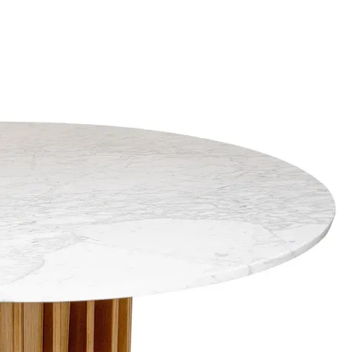 DT 0036 - Round White Marble & Gold Timber Dining Table - Luxe