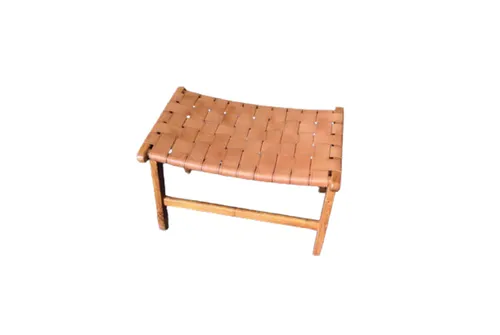 OTT 4490 - Ottoman - Woven Tan Leather & Wood Bed Bench (Small) 