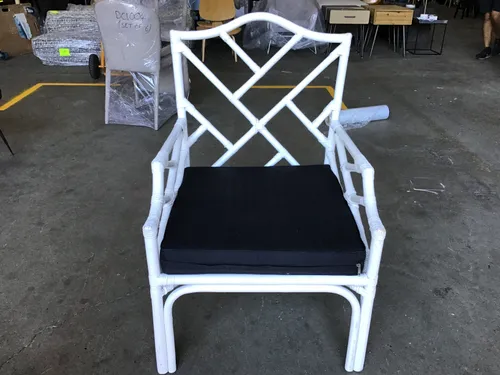 OD AC 6068 - Outdoor - Arm Chair - White Bamboo Frame with Black Seat Cushion