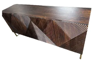 BF 4578 - Buffet - Geometric Ribbed Patterned Stained Dark Timber on Gold Legs