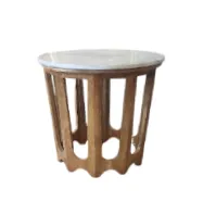 ST 3027 - Circular Carved Mango-wood Timber Side Table with Marble Top