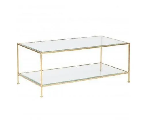 CT 4433 - Coffee Table - Gold Metal Rectangle Frame with Two Tier Glass & Mirror