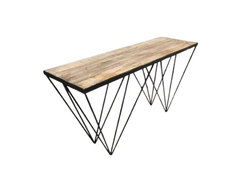 CN 4147 - Inlaid Natural Wood Top Console on Geo Design Black Legs