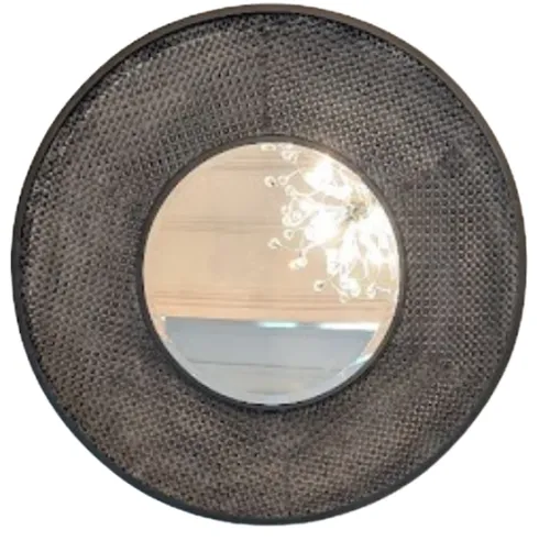 MIR 0003 - Mirror - Round in Black Metallic Mesh Frame