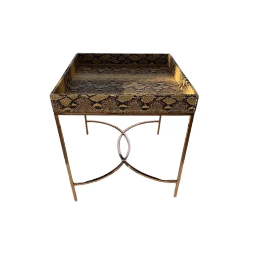 ST 1083 - Side Table - Tray Top Snake Skin on Rose Gold Frame 
